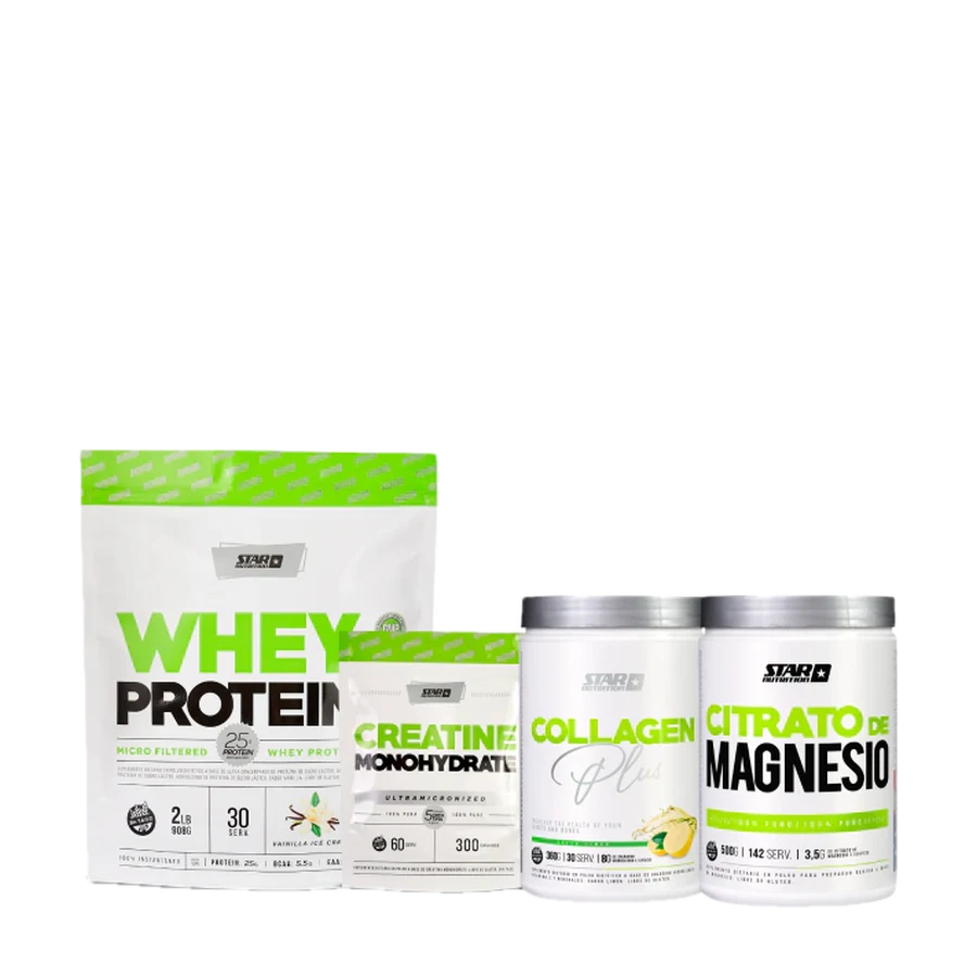 Combo: Whey 1kg + Creatina 300gr Doy + Colágeno 360gr + Magnesio 500gr